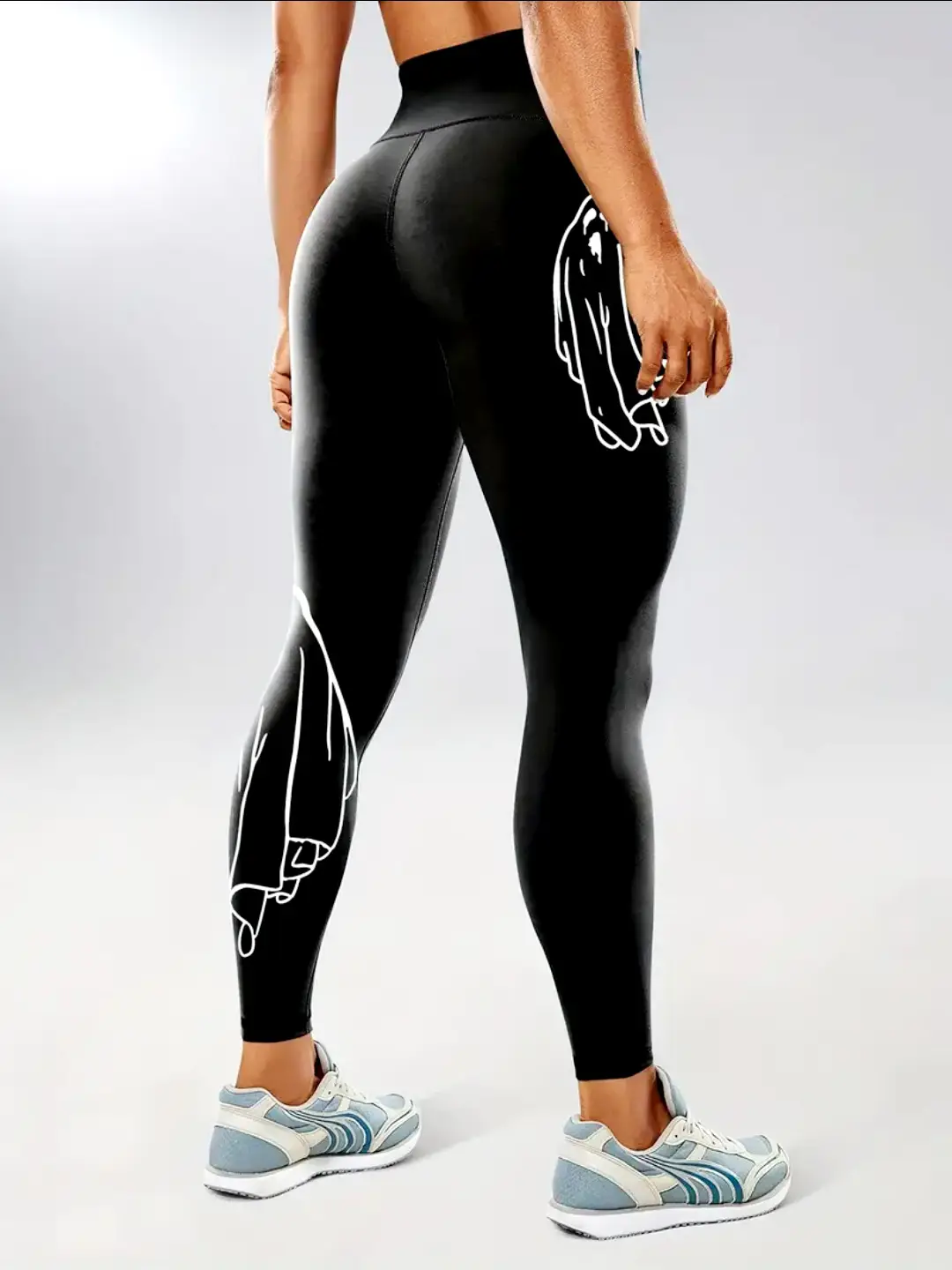 Cross-Strap High Waist Yoga Pants Black White Star Print — feature 30