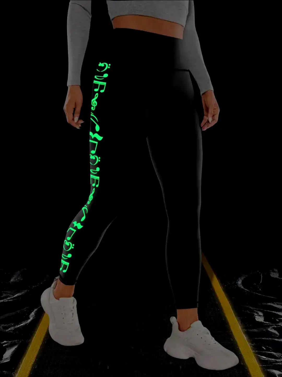 Cross-Strap High Waist Yoga Pants Black White Star Print — feature 34