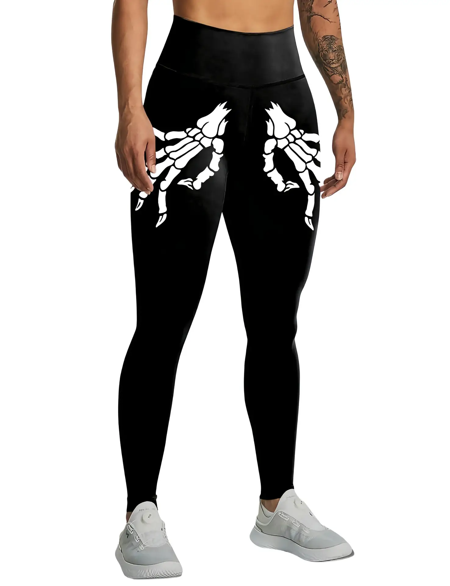 Cross-Strap High Waist Yoga Pants Black White Star Print - Image 10