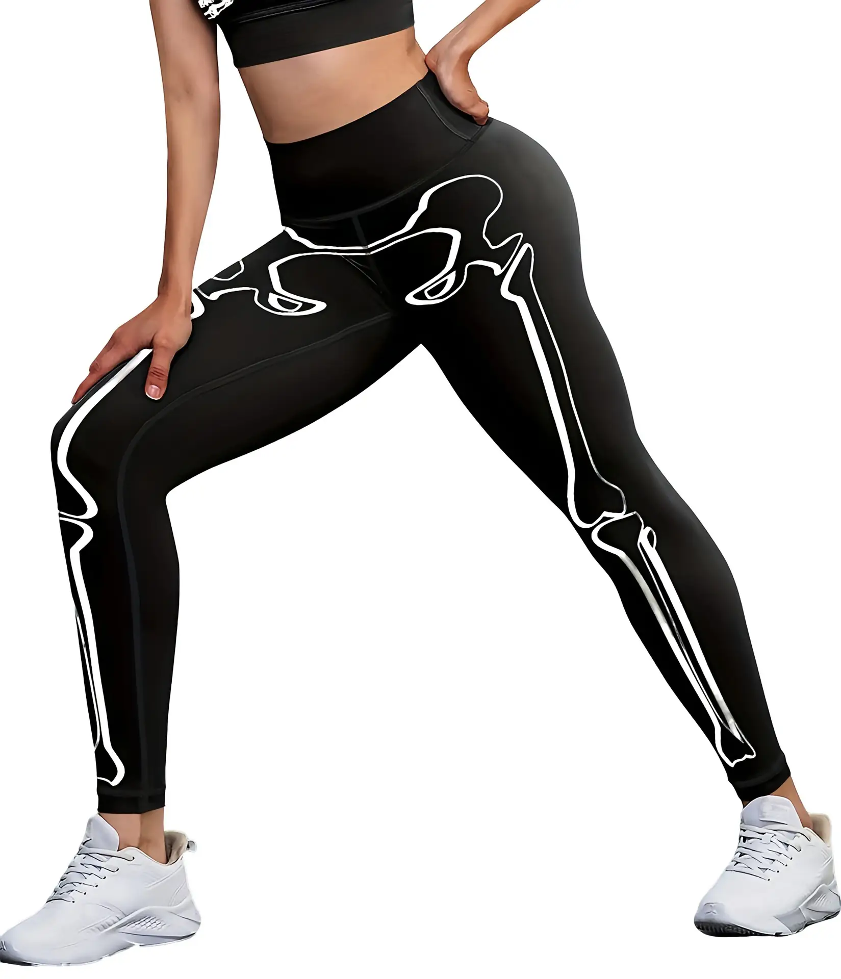 Cross-Strap High Waist Yoga Pants Black White Star Print - Image 11