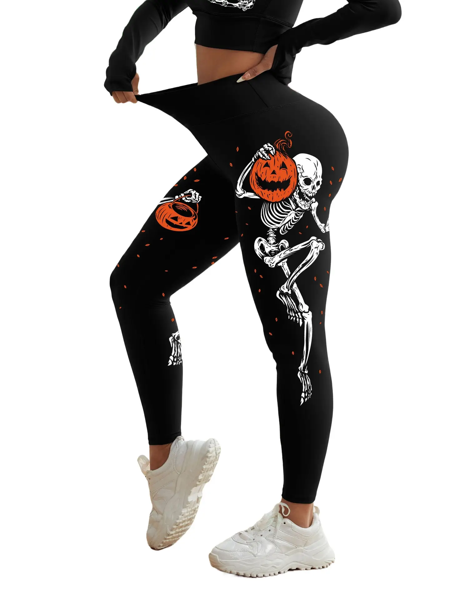 Cross-Strap High Waist Yoga Pants Black White Star Print - Image 2