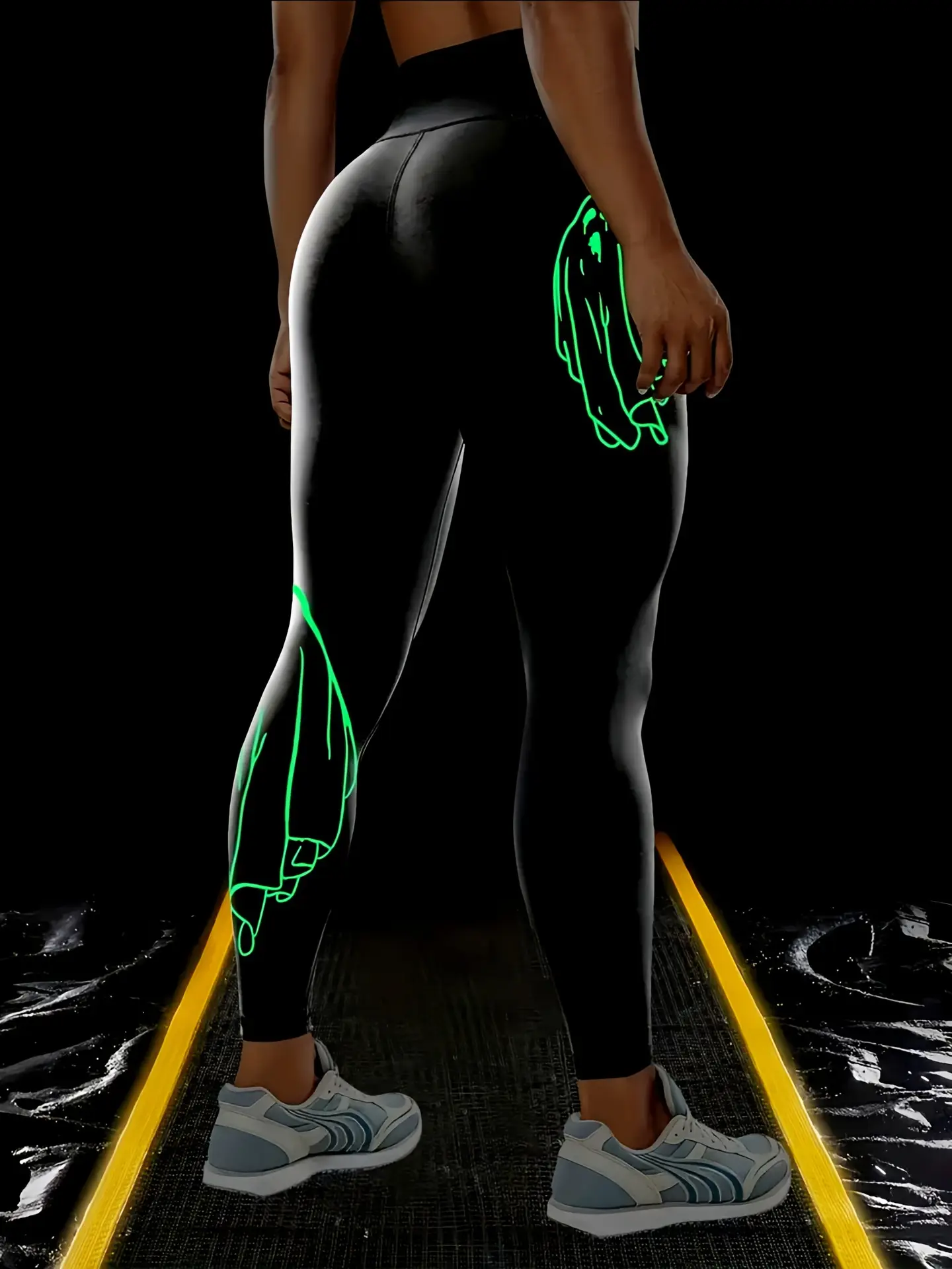 Cross-Strap High Waist Yoga Pants Black White Star Print - Image 5