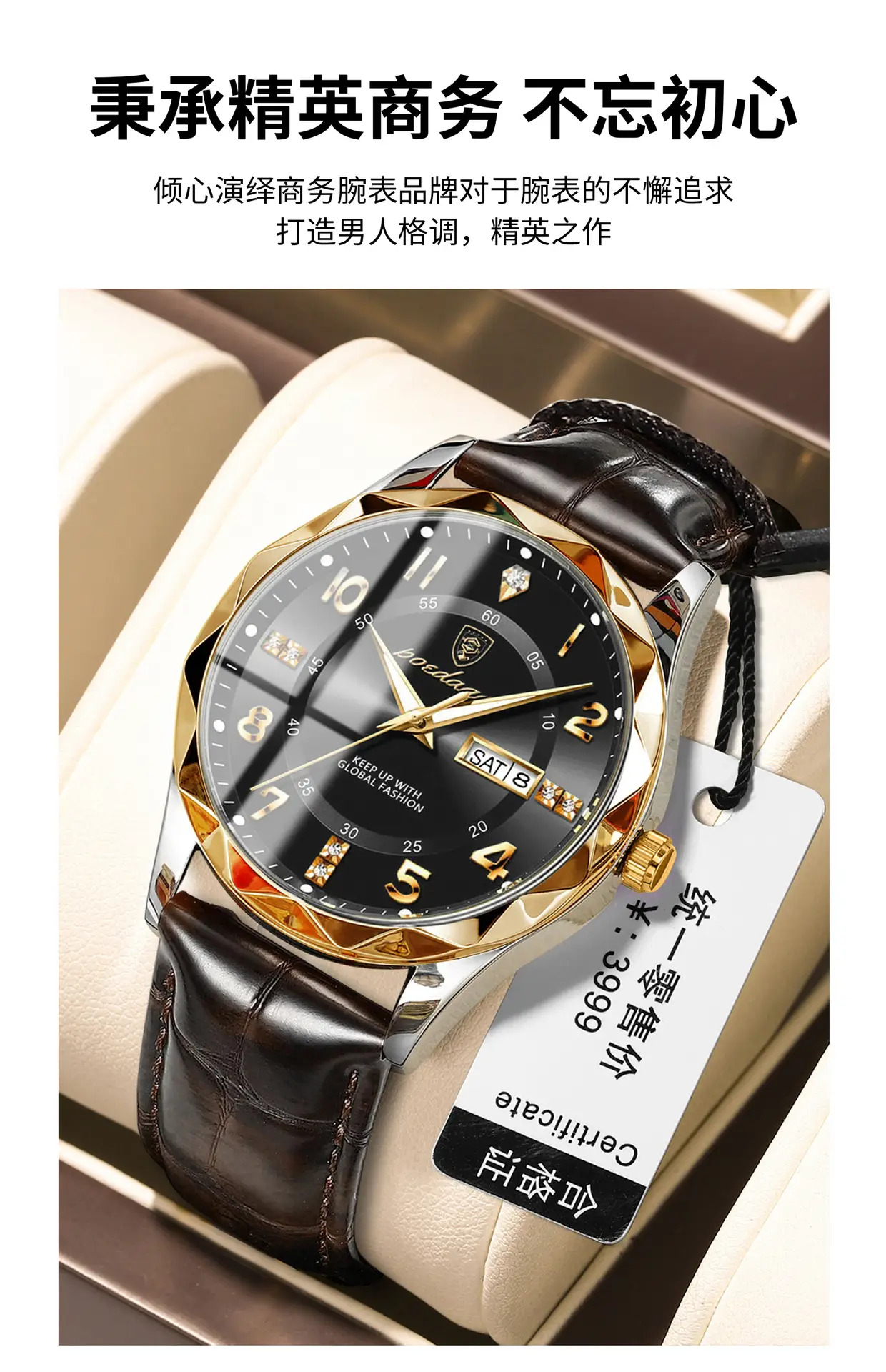 Men's Swiss Quartz Watch with Leather Belt & Live Display — feature 14