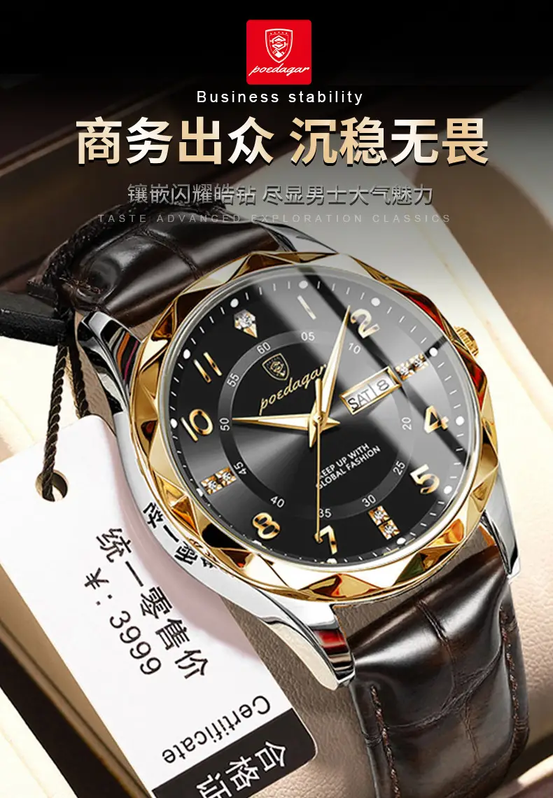 Men's Swiss Quartz Watch with Leather Belt & Live Display — feature 3
