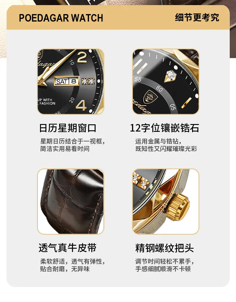 Men's Swiss Quartz Watch with Leather Belt & Live Display — feature 4