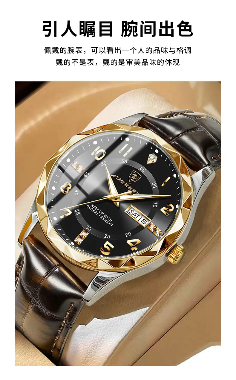 Men's Swiss Quartz Watch with Leather Belt & Live Display — feature 6