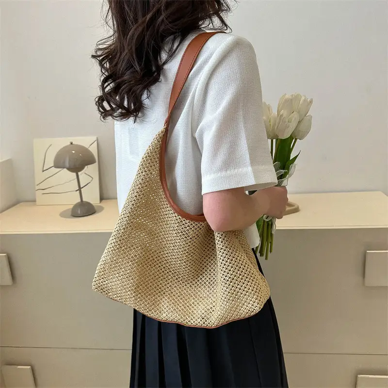Women Straw Handbag Set 2025 Trendy Retro Large Capacity - Image 5
