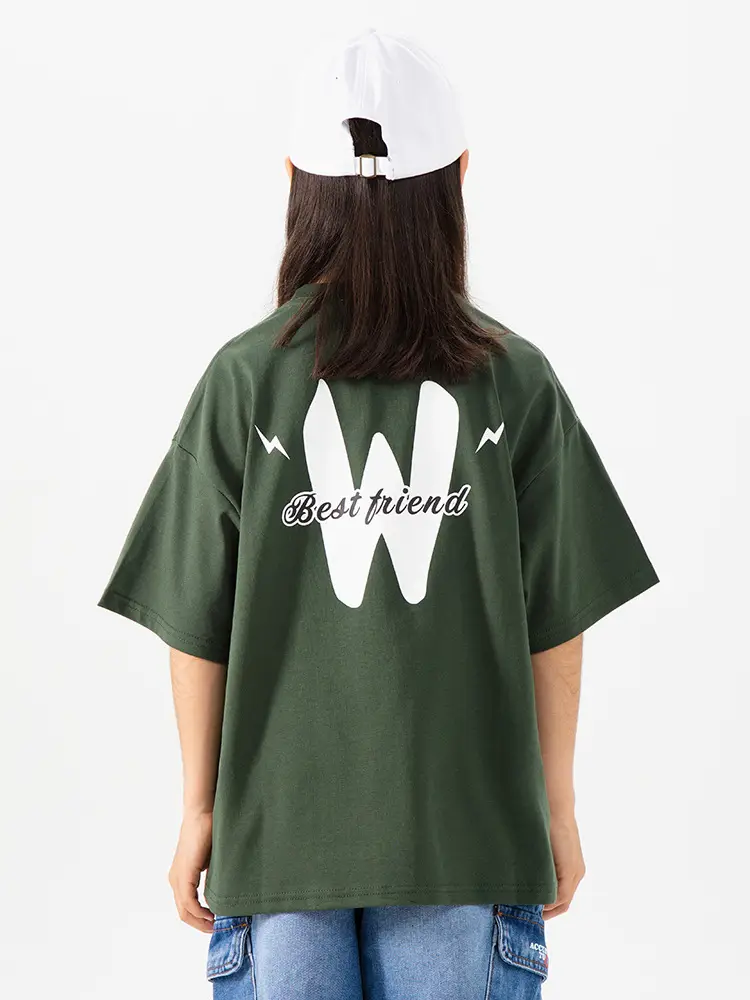 Kids Green Letter T-Shirt Loose Fit Summer Wear