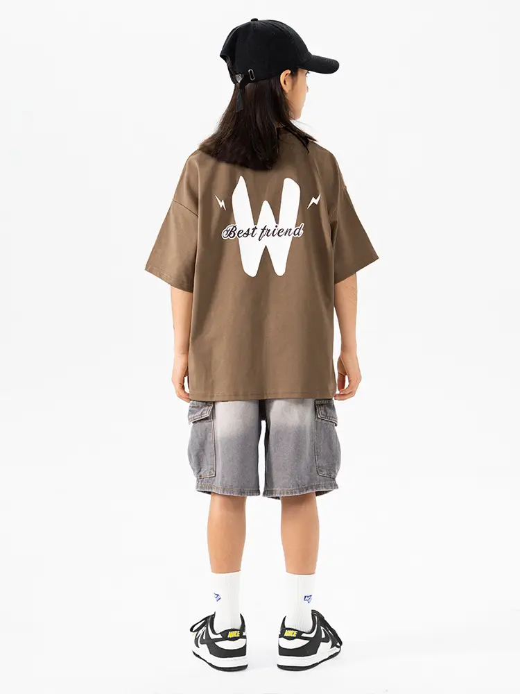 Kids Green Letter T-Shirt Loose Fit Summer Wear