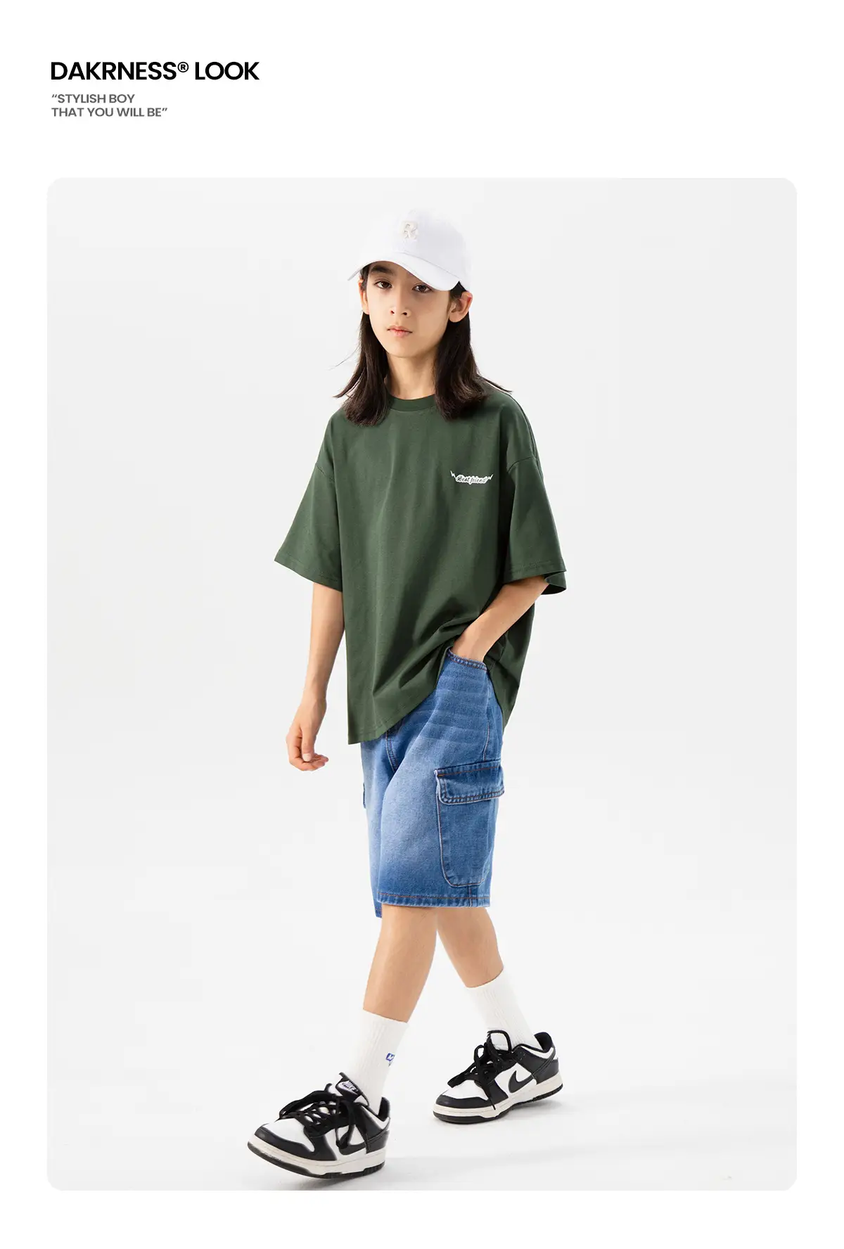 Kids Green Letter T-Shirt Loose Fit Summer Wear — feature 15