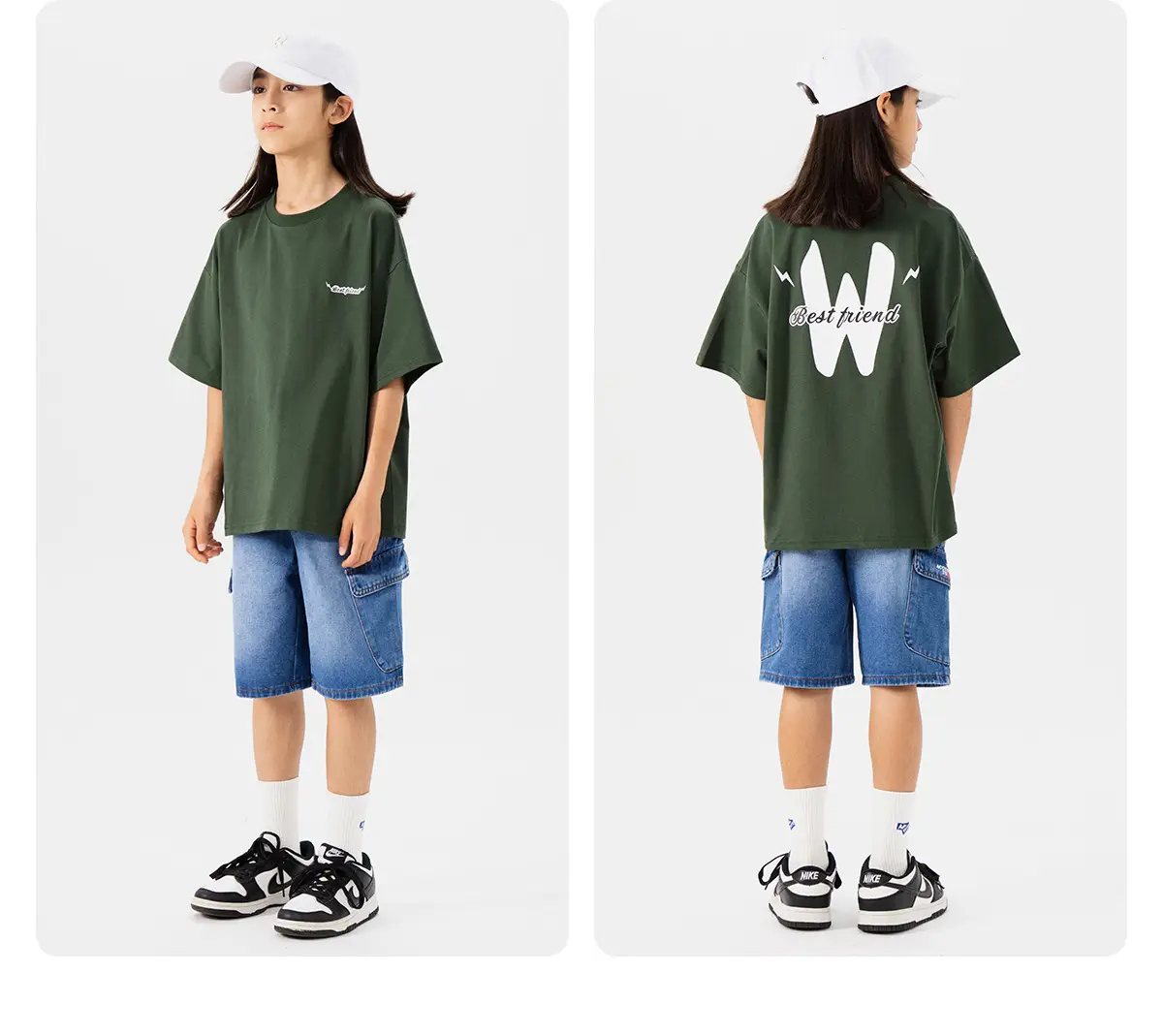 Kids Green Letter T-Shirt Loose Fit Summer Wear — feature 16