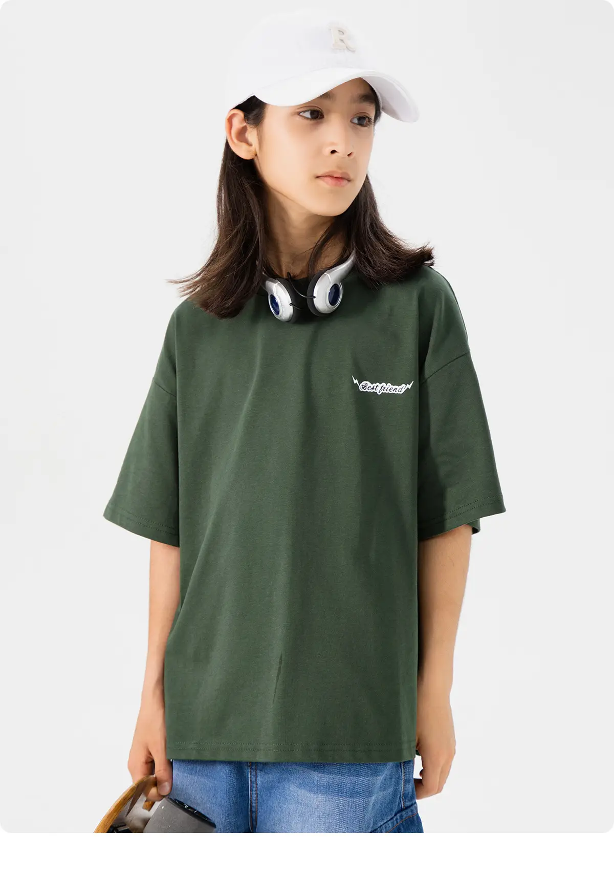 Kids Green Letter T-Shirt Loose Fit Summer Wear — feature 17