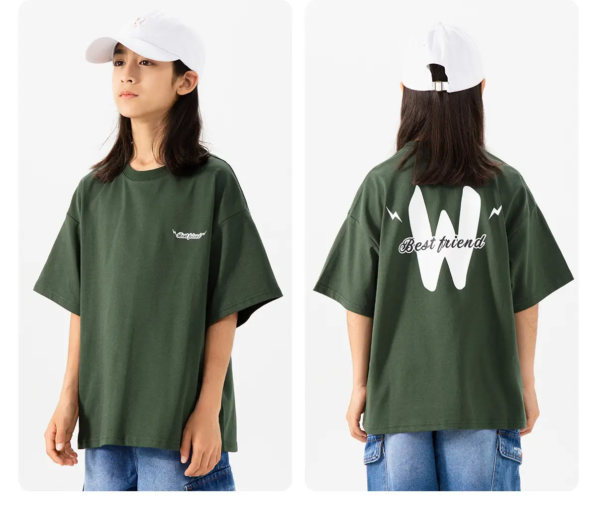 Kids Green Letter T-Shirt Loose Fit Summer Wear — feature 18