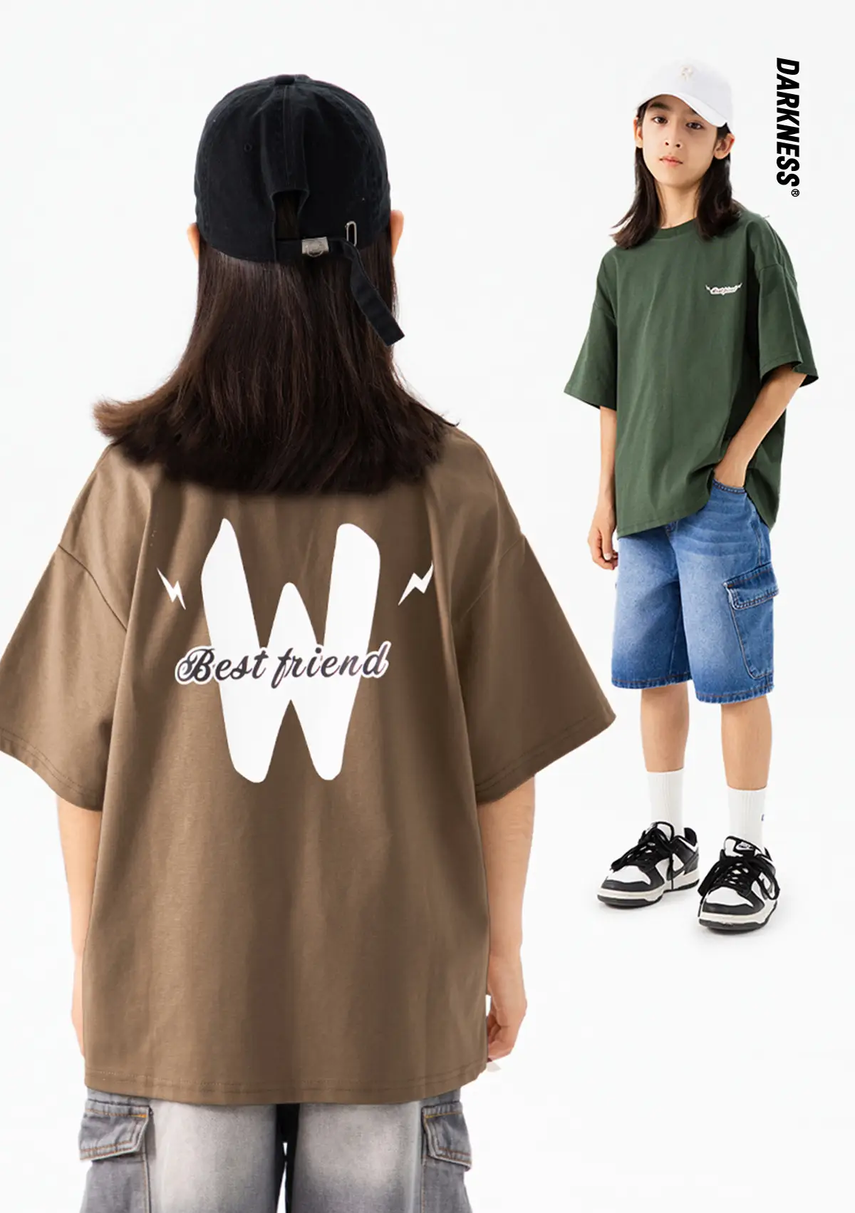 Kids Green Letter T-Shirt Loose Fit Summer Wear — feature 3