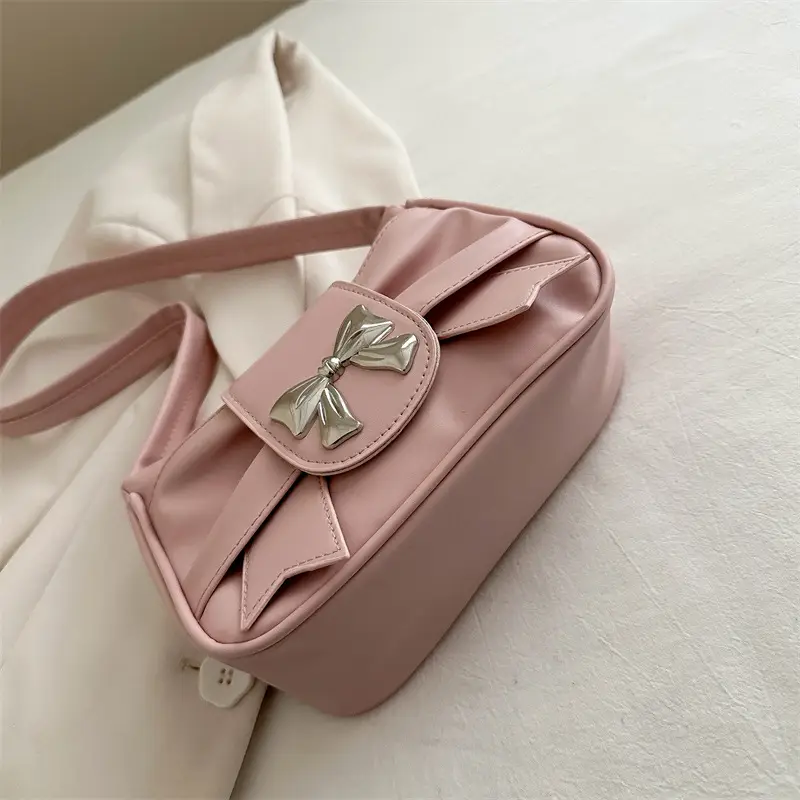 Black Korean Style Shoulder Bag with Bow Detail - Image 8