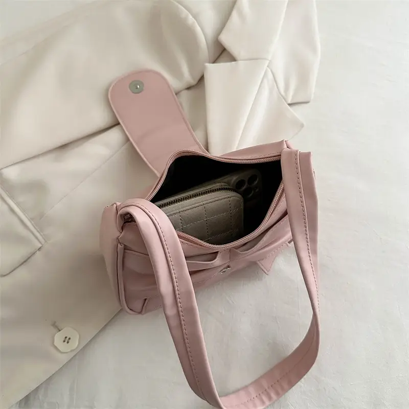 Black Korean Style Shoulder Bag with Bow Detail - Image 10