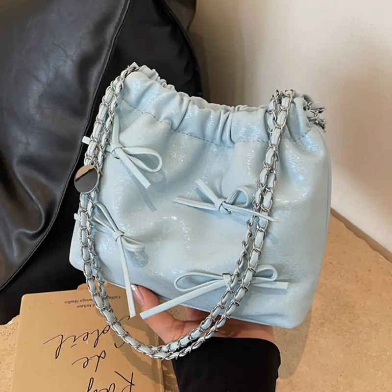 Black Chain Bow PU Shoulder Bag for Women - Image 7