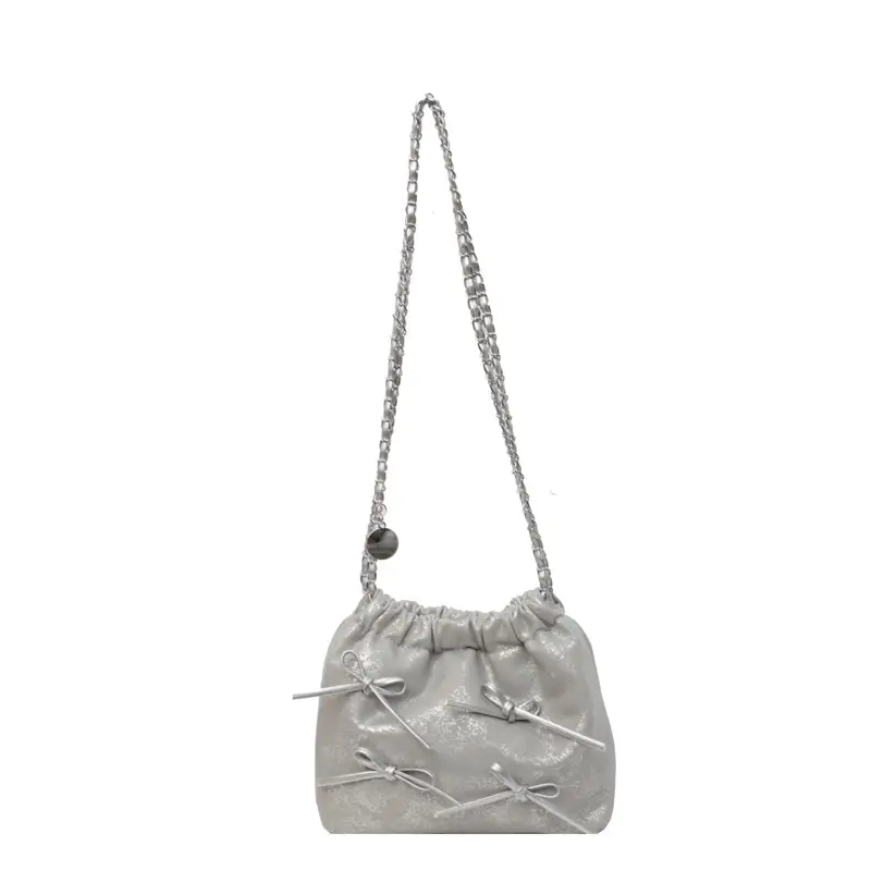 Black Chain Bow PU Shoulder Bag for Women - Image 4