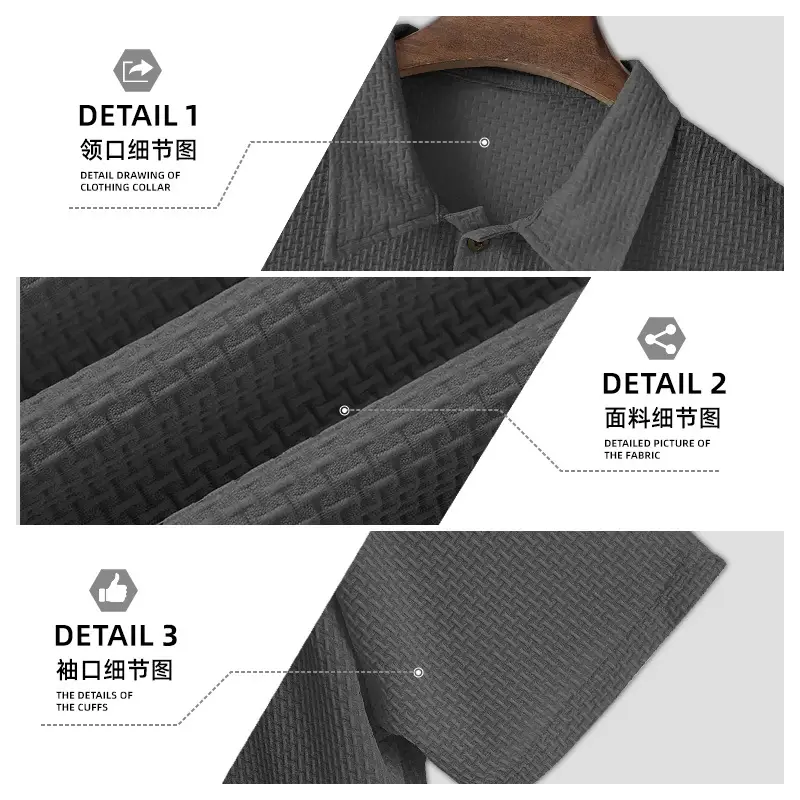 Men Black Polo Shirt Short Sleeve Lapel Button - Image 7