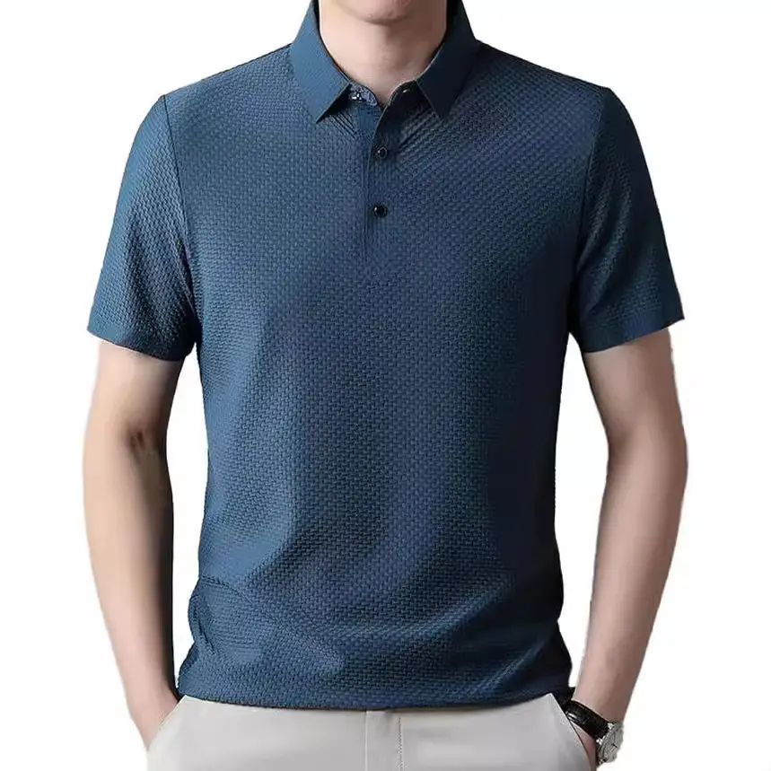 Men Black Polo Shirt Short Sleeve Lapel Button - Image 10