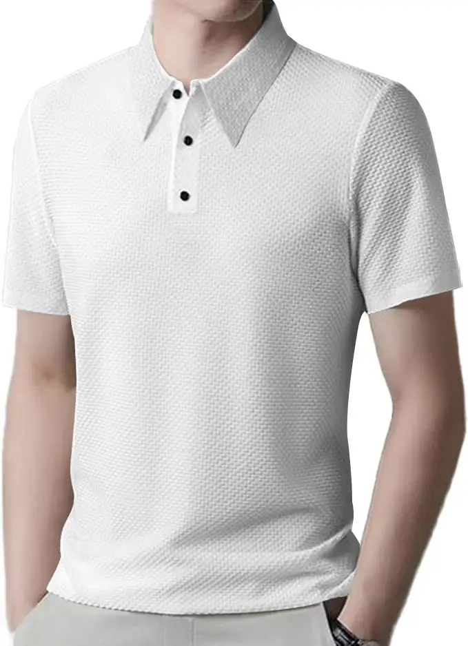 Men Black Polo Shirt Short Sleeve Lapel Button — feature 16