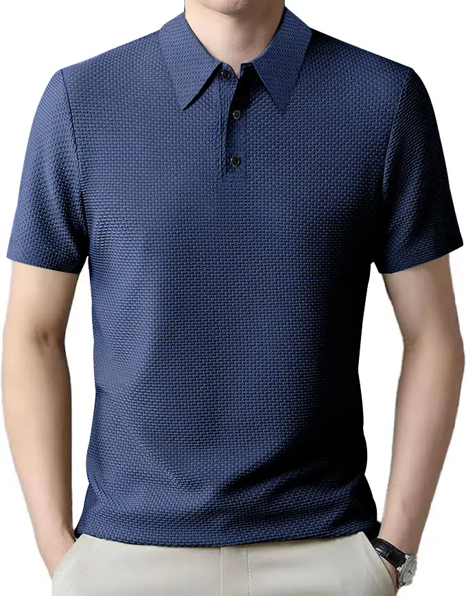 Men Black Polo Shirt Short Sleeve Lapel Button — feature 22