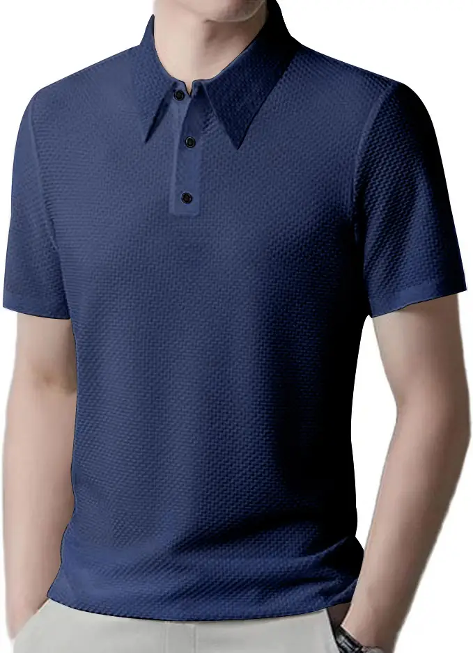 Men Black Polo Shirt Short Sleeve Lapel Button — feature 23