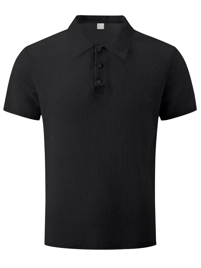 Men Black Polo Shirt Short Sleeve Lapel Button — feature 27