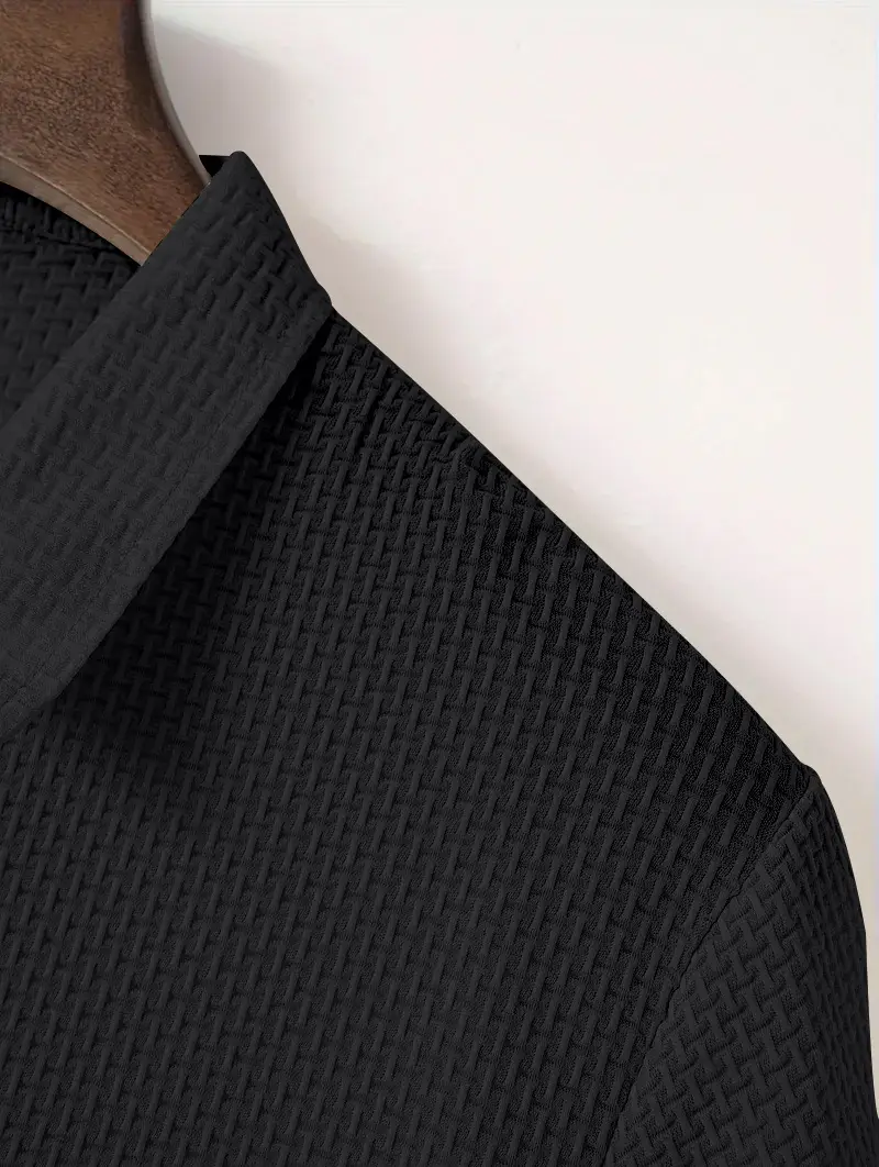 Men Black Polo Shirt Short Sleeve Lapel Button — feature 28
