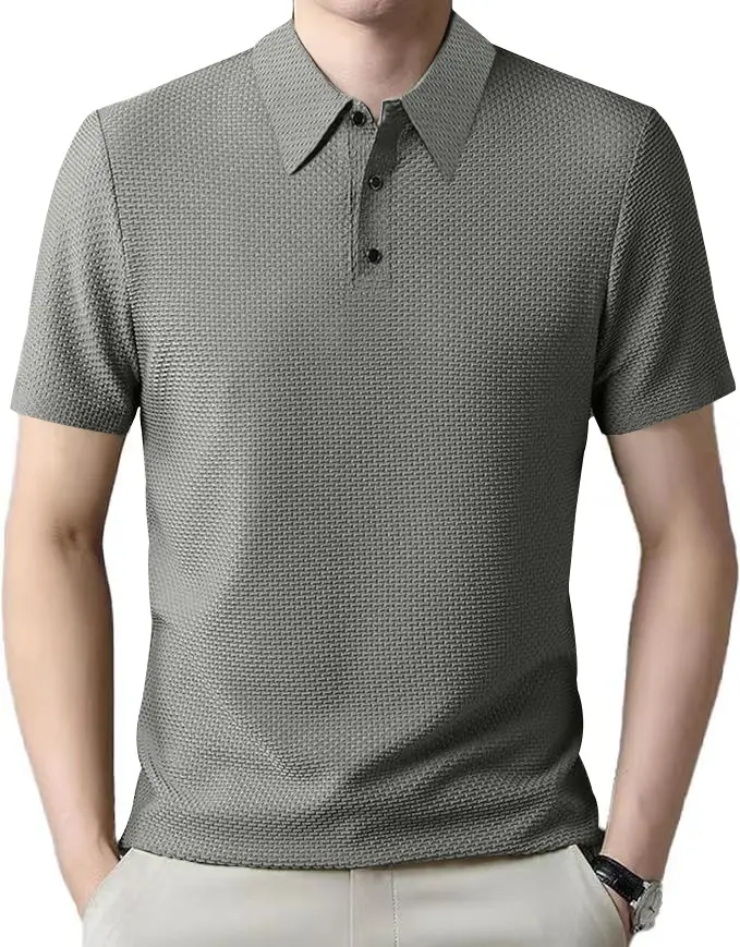 Men Black Polo Shirt Short Sleeve Lapel Button — feature 32
