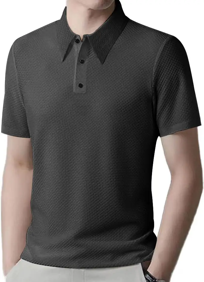 Men Black Polo Shirt Short Sleeve Lapel Button — feature 36