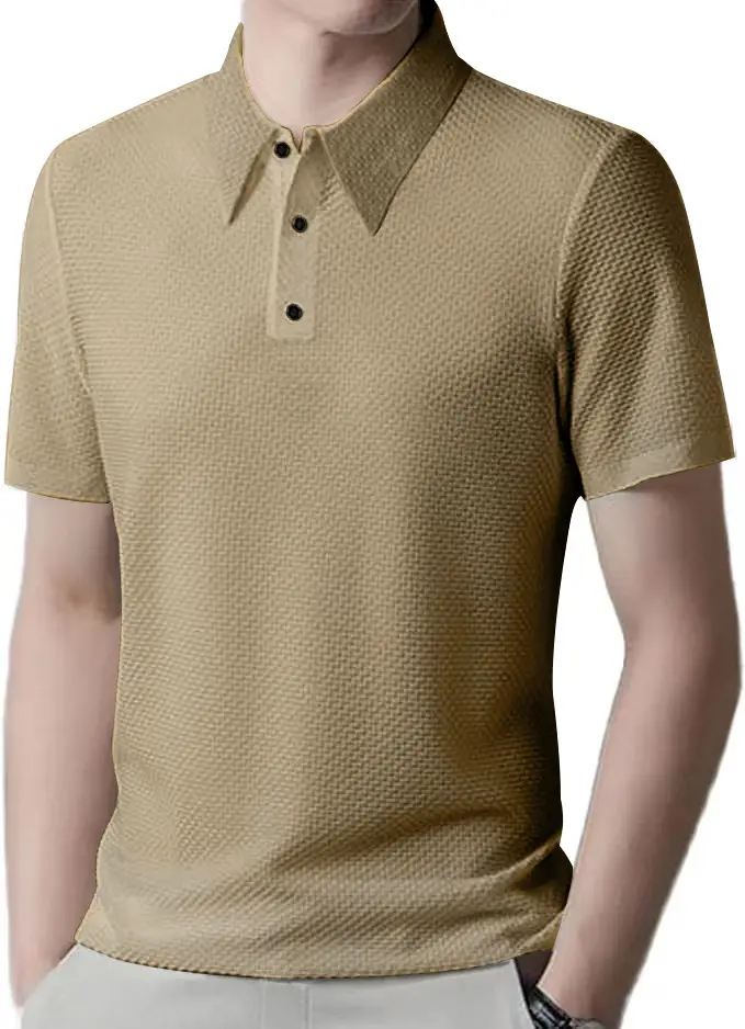 Men Black Polo Shirt Short Sleeve Lapel Button — feature 9