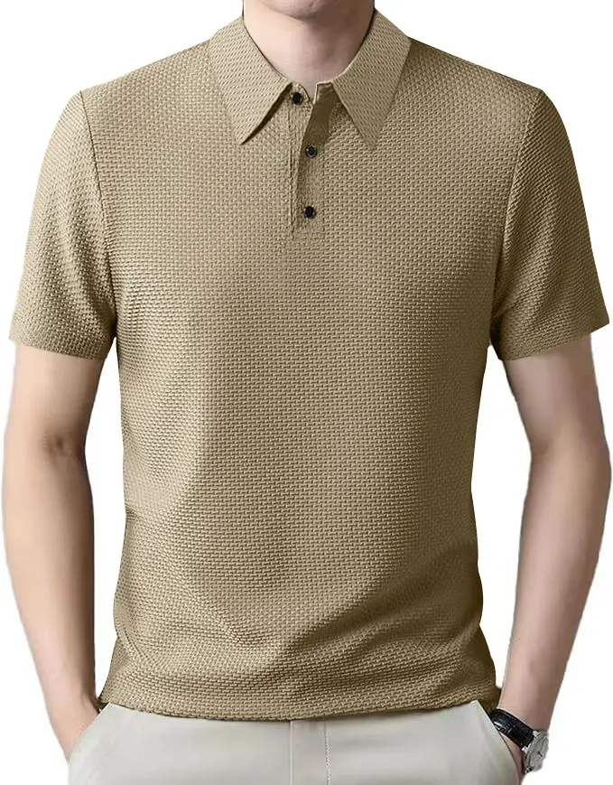 Men Black Polo Shirt Short Sleeve Lapel Button - Image 4