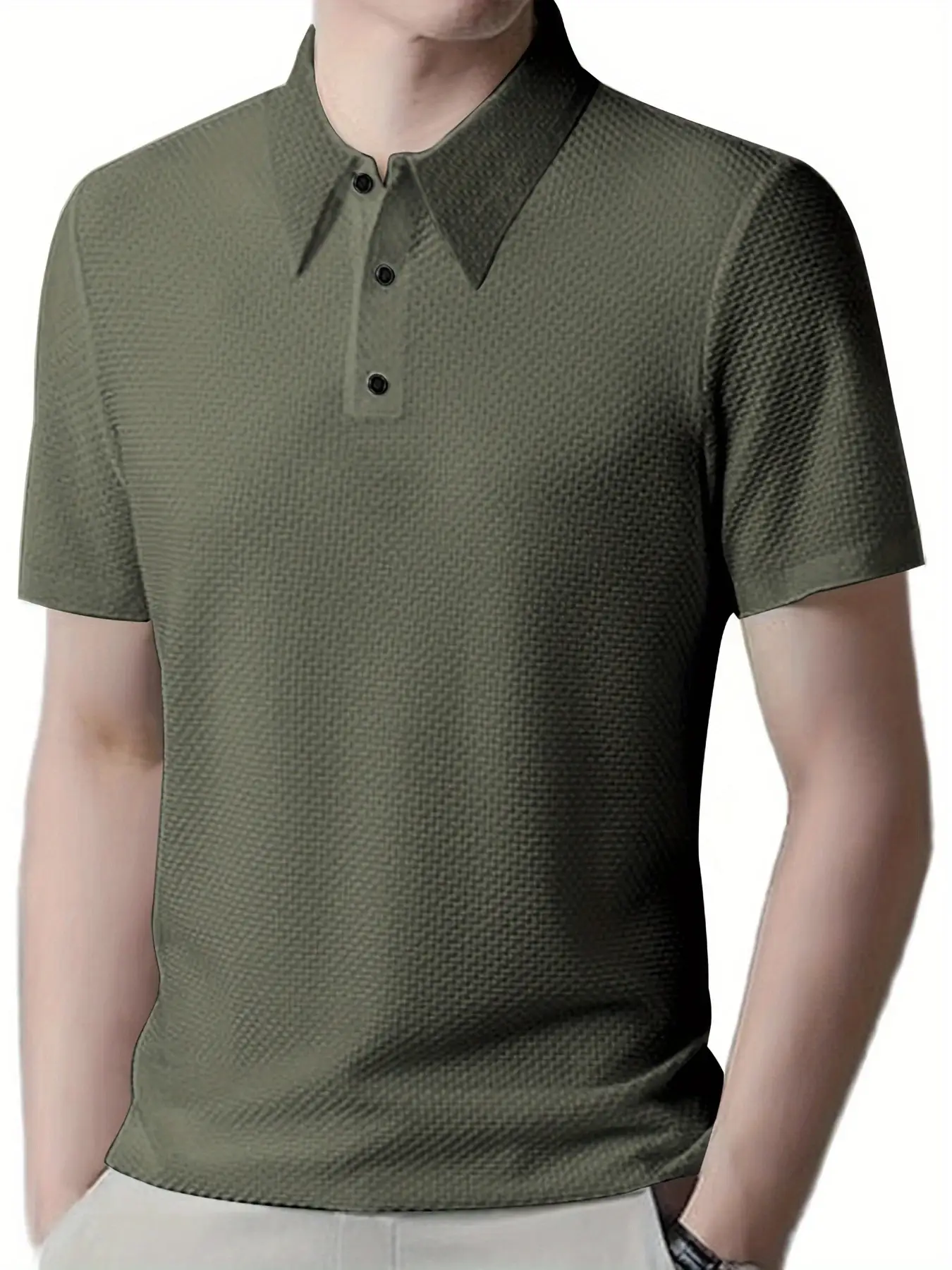 Men Black Polo Shirt Short Sleeve Lapel Button - Image 5