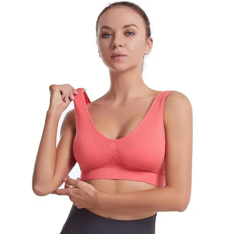 White Grid Hollow Sports Bra for Plus Size Yoga Running