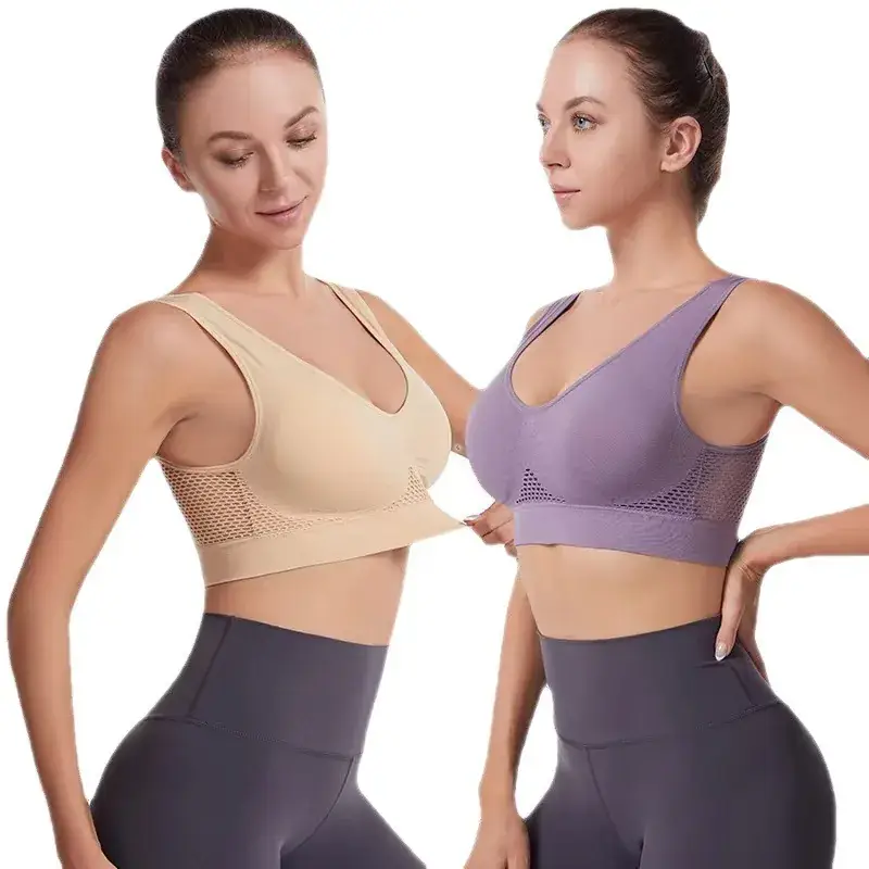 White Grid Hollow Sports Bra for Plus Size Yoga Running