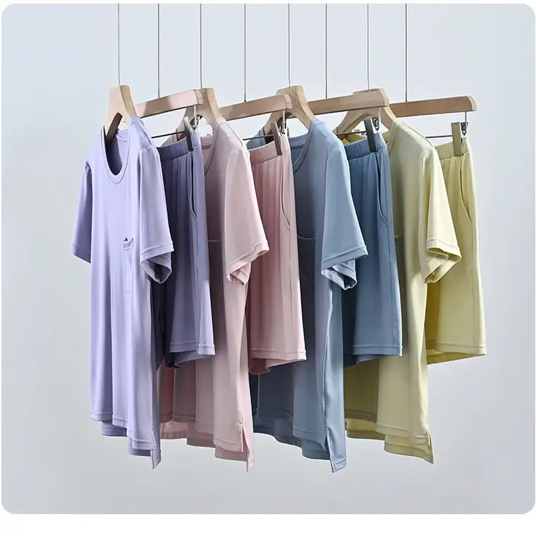 Summer Thin Women's 80S Lenzing Modal Home Clothes Round Neck Loose Short-Sleeved Shorts Antibacterial Suit