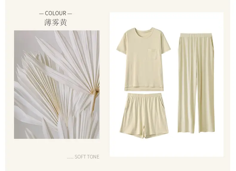Summer Thin Women's 80S Lenzing Modal Home Clothes Round Neck Loose Short-Sleeved Shorts Antibacterial Suit — feature 18