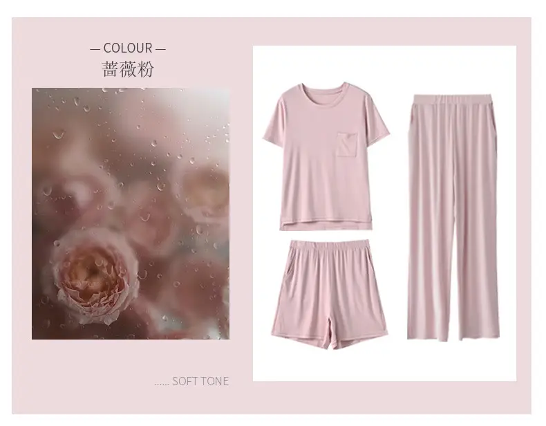 Summer Thin Women's 80S Lenzing Modal Home Clothes Round Neck Loose Short-Sleeved Shorts Antibacterial Suit — feature 20