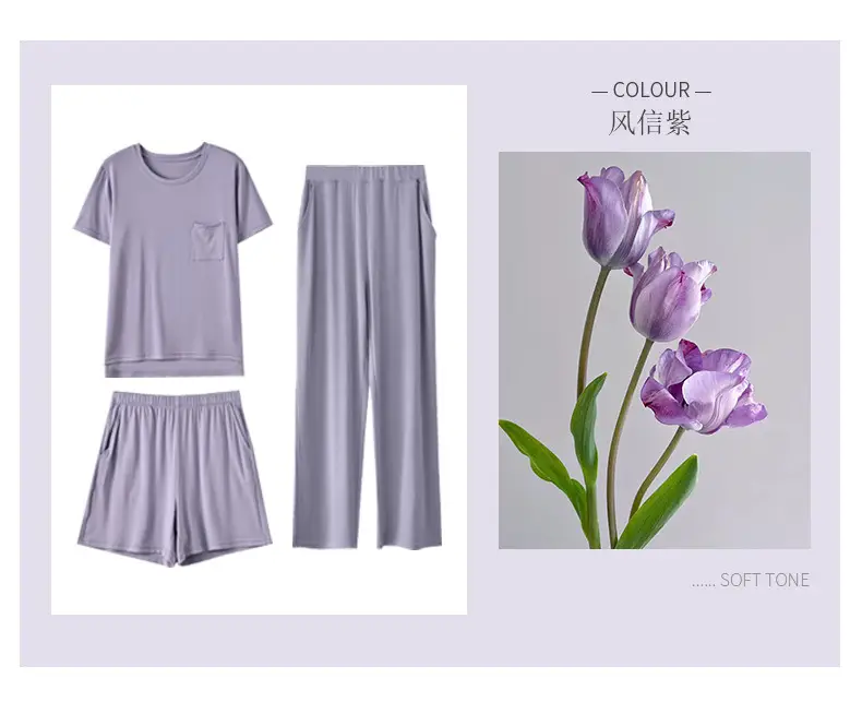 Summer Thin Women's 80S Lenzing Modal Home Clothes Round Neck Loose Short-Sleeved Shorts Antibacterial Suit — feature 21