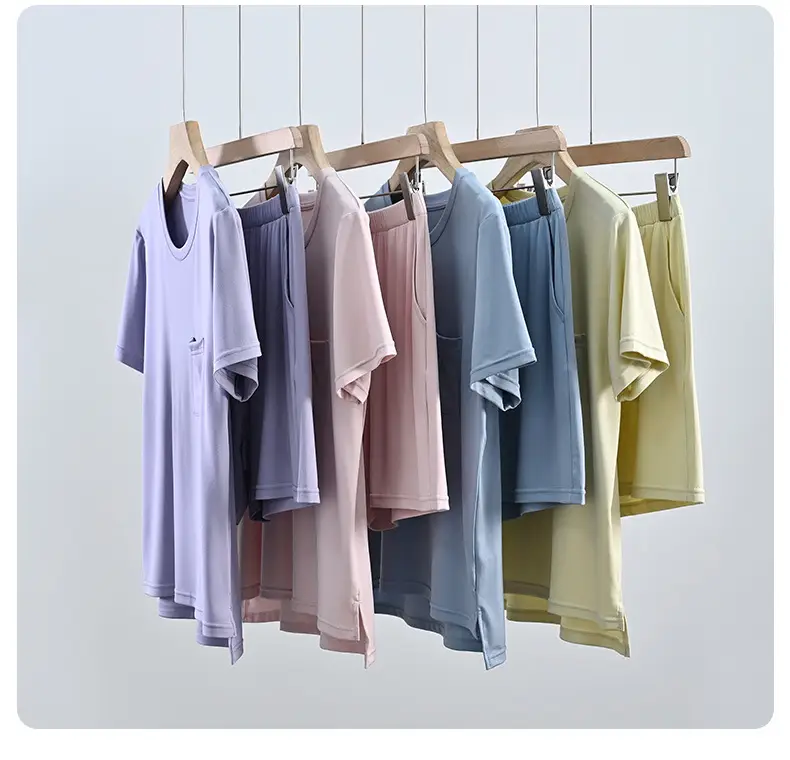 Summer Thin Women's 80S Lenzing Modal Home Clothes Round Neck Loose Short-Sleeved Shorts Antibacterial Suit — feature 22