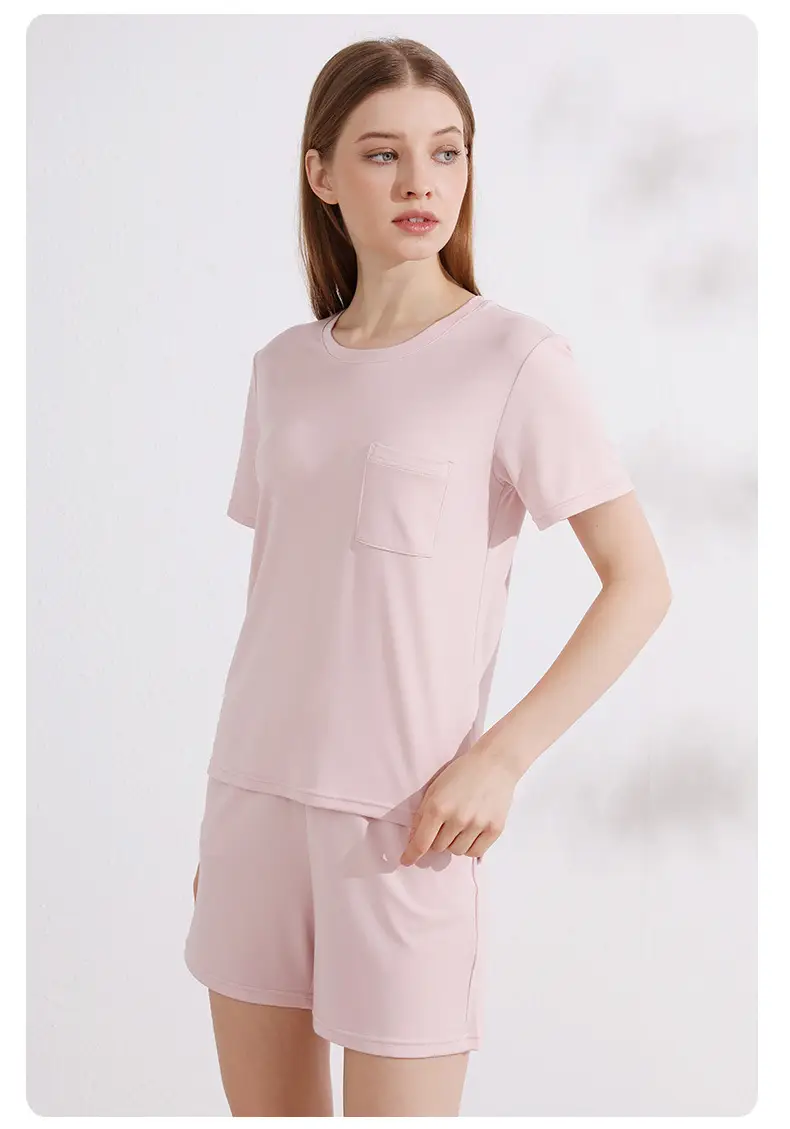 Summer Thin Women's 80S Lenzing Modal Home Clothes Round Neck Loose Short-Sleeved Shorts Antibacterial Suit — feature 24