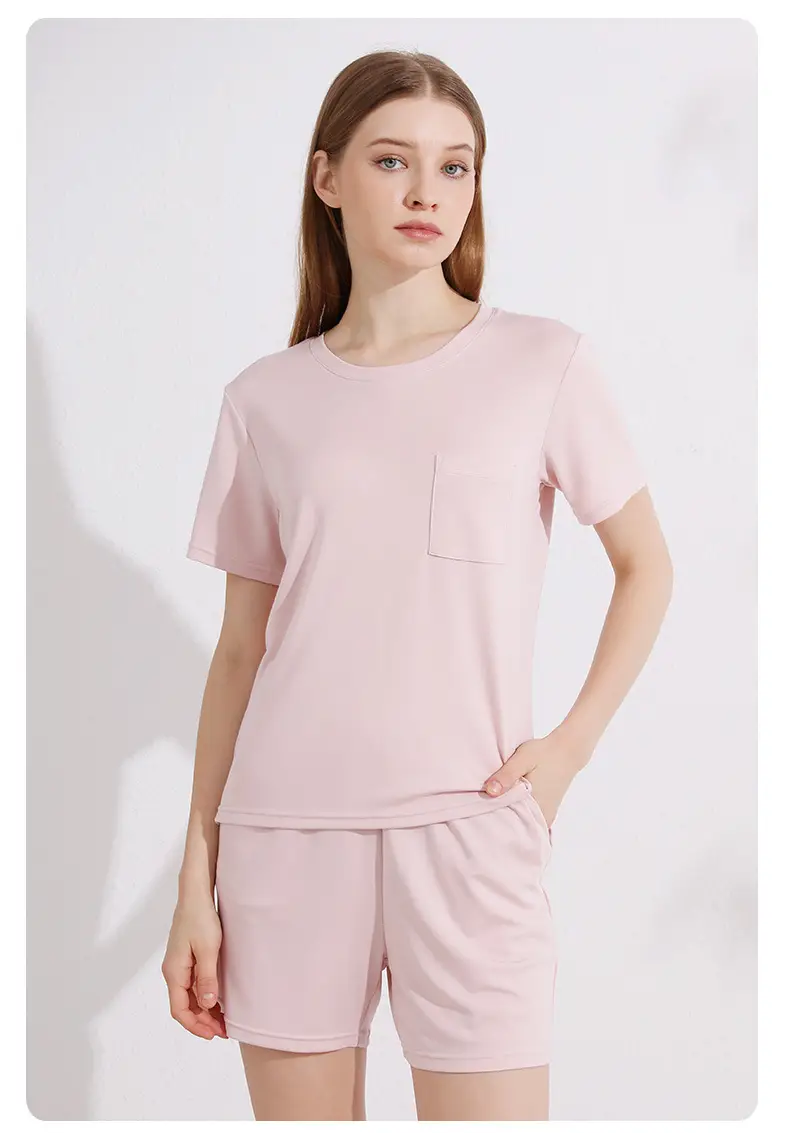Summer Thin Women's 80S Lenzing Modal Home Clothes Round Neck Loose Short-Sleeved Shorts Antibacterial Suit — feature 25