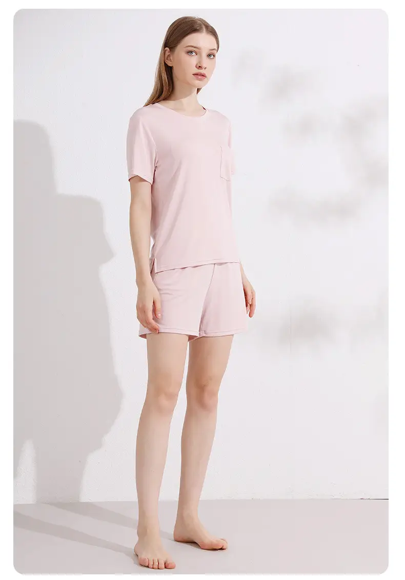 Summer Thin Women's 80S Lenzing Modal Home Clothes Round Neck Loose Short-Sleeved Shorts Antibacterial Suit — feature 26
