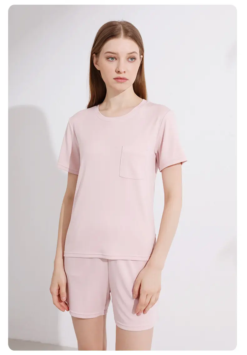 Summer Thin Women's 80S Lenzing Modal Home Clothes Round Neck Loose Short-Sleeved Shorts Antibacterial Suit — feature 27