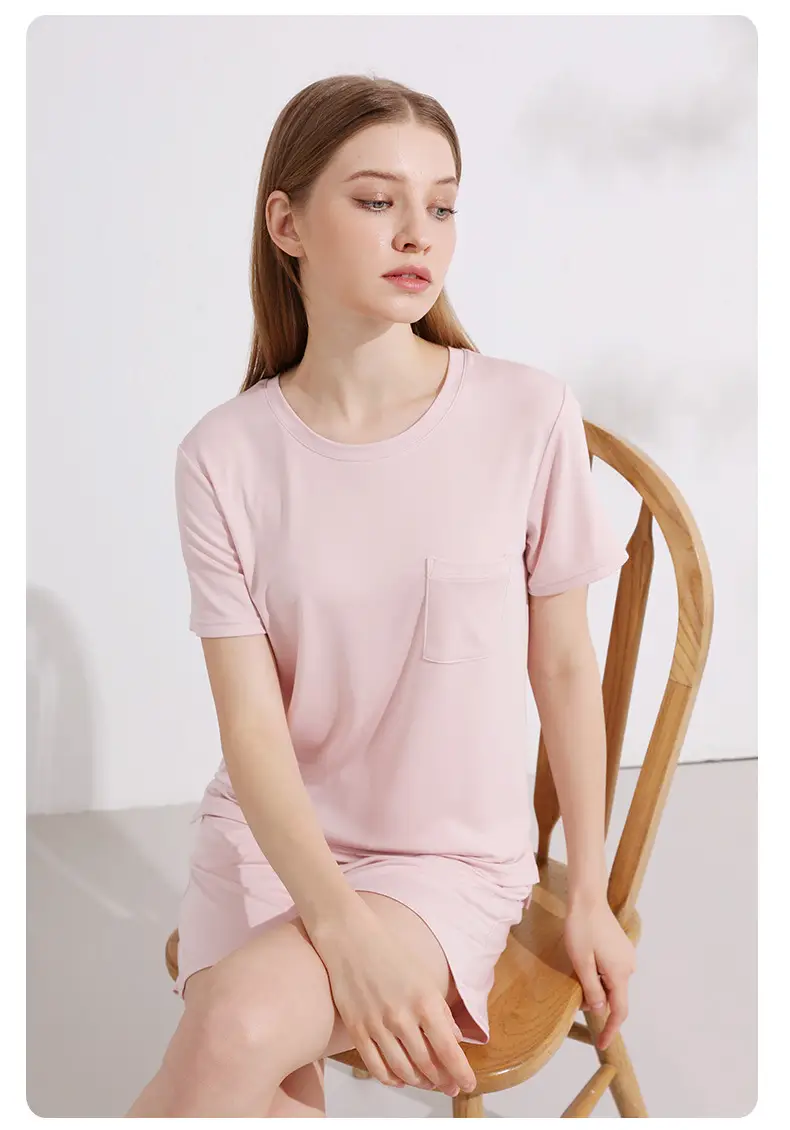 Summer Thin Women's 80S Lenzing Modal Home Clothes Round Neck Loose Short-Sleeved Shorts Antibacterial Suit — feature 28