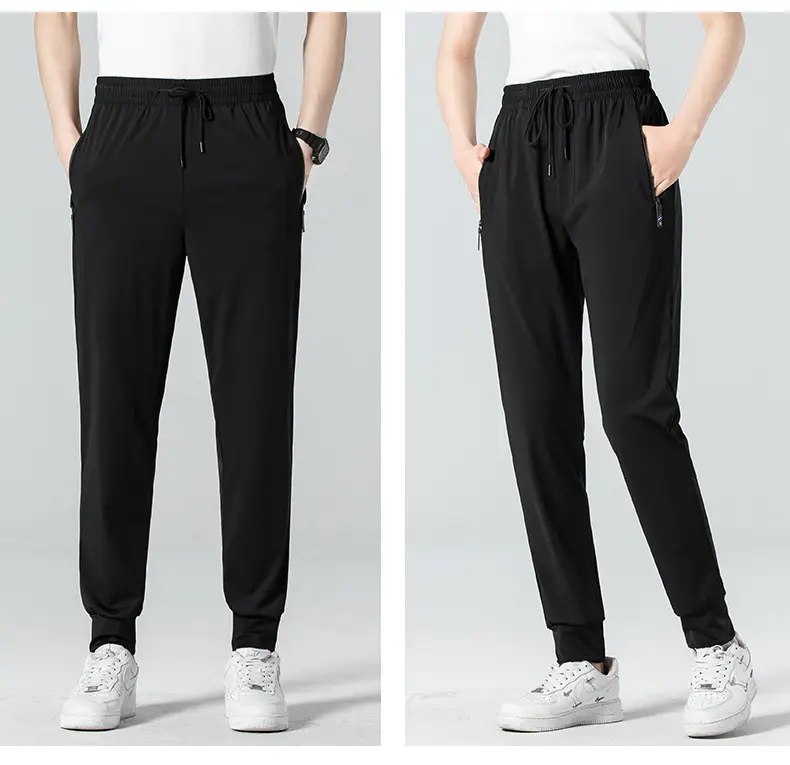 Men's Black Ice Silk Elastic Pants Loose Straight Leg Mid Waist — feature 11