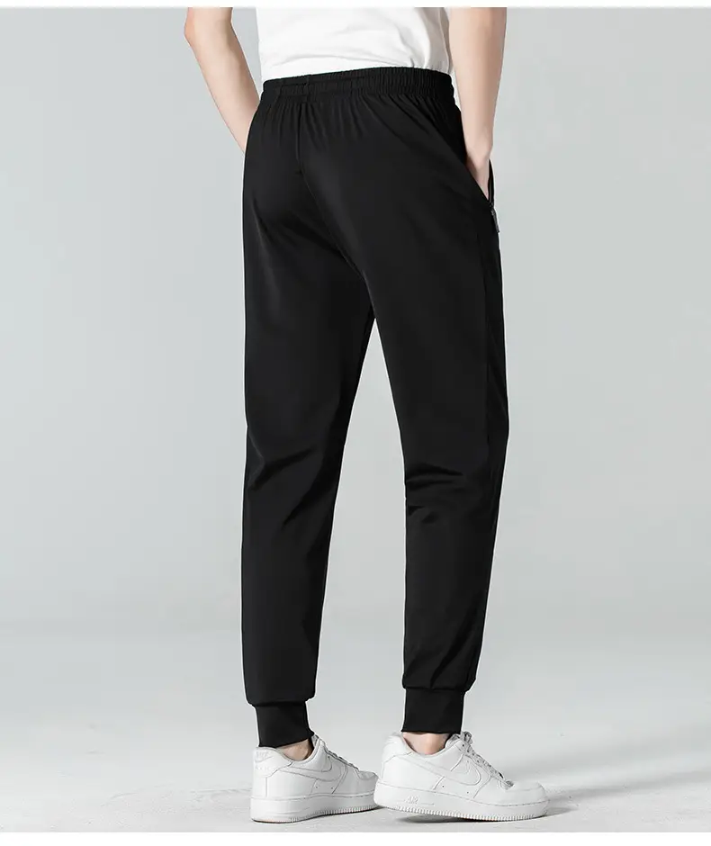 Men's Black Ice Silk Elastic Pants Loose Straight Leg Mid Waist — feature 12