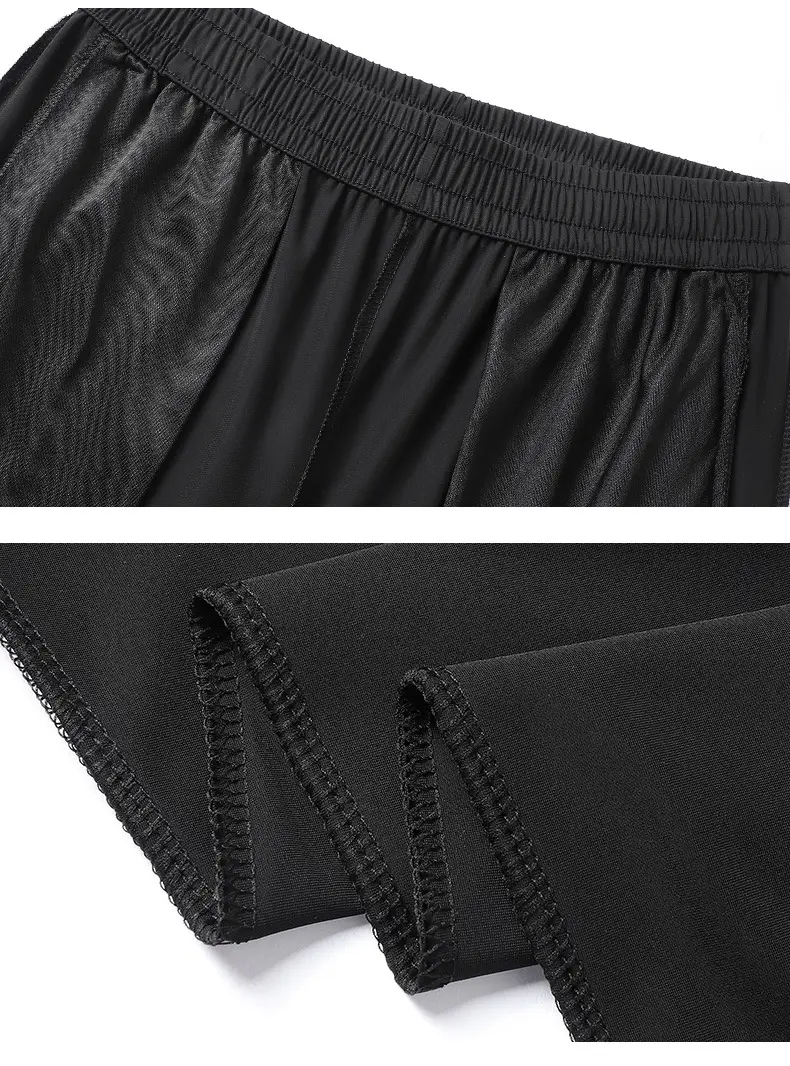 Men's Black Ice Silk Elastic Pants Loose Straight Leg Mid Waist — feature 17