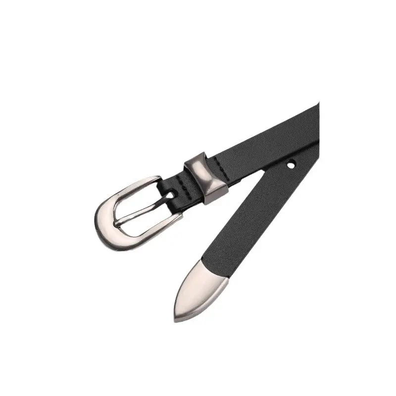 Women's Black Leather Belt with Silver Buckle - Image 6